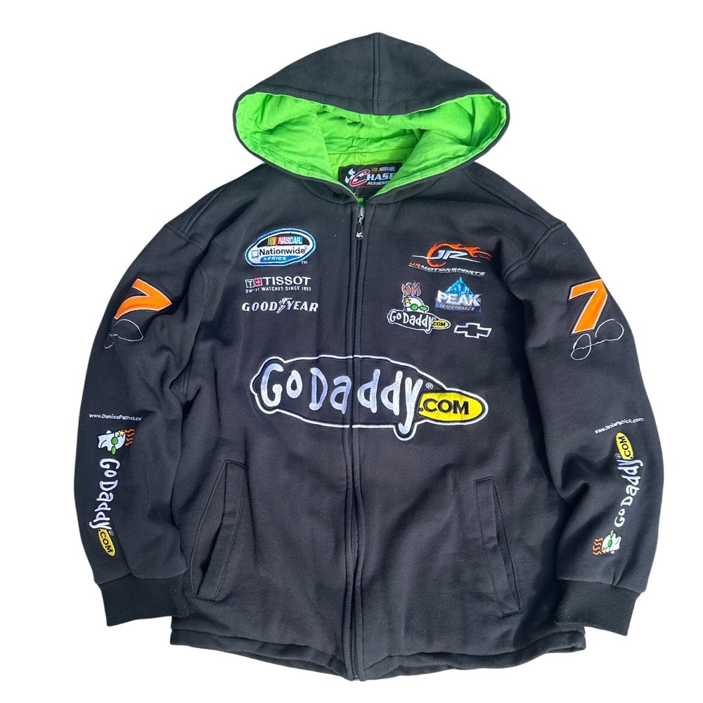 Chase Authentics NASCAR Danica Patrick GoDaddy Hoodie Black Zip Up Jacket LG